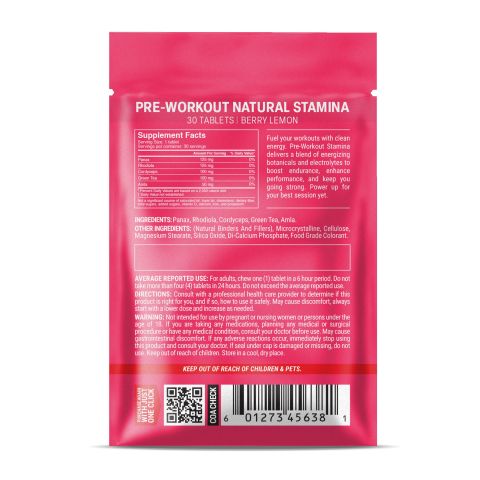 500mg Pre-Workout Natural Stamina - Berry Lemon - Thumbnail 8